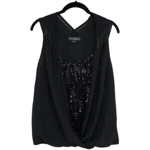 Guess by Marciano Black Sleeveless Sequin Surplice Lace layered Top size S